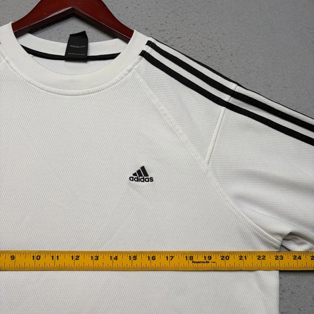 Adidas Shirt Mens Large White Long Sleeve 3 Stripe Y2K Performance Top